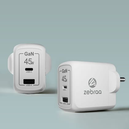 Zeebraa 45W Gan Charger with Cable - White