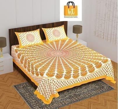 3001-Hometrade India-Standard King Size (90*108 Inches) Double Bedsheet With 2 Pillow Cover-RJ-14-Jaipur lining-3780