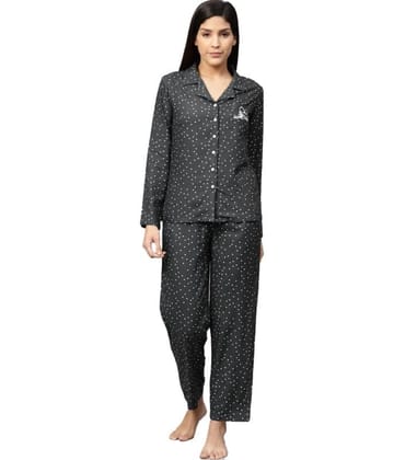 Women's Casual Full Sleeves Polka Dot Printed Rayon Shirt with Pyjama Pant Night Suit Set (Grey, S)-PID48565