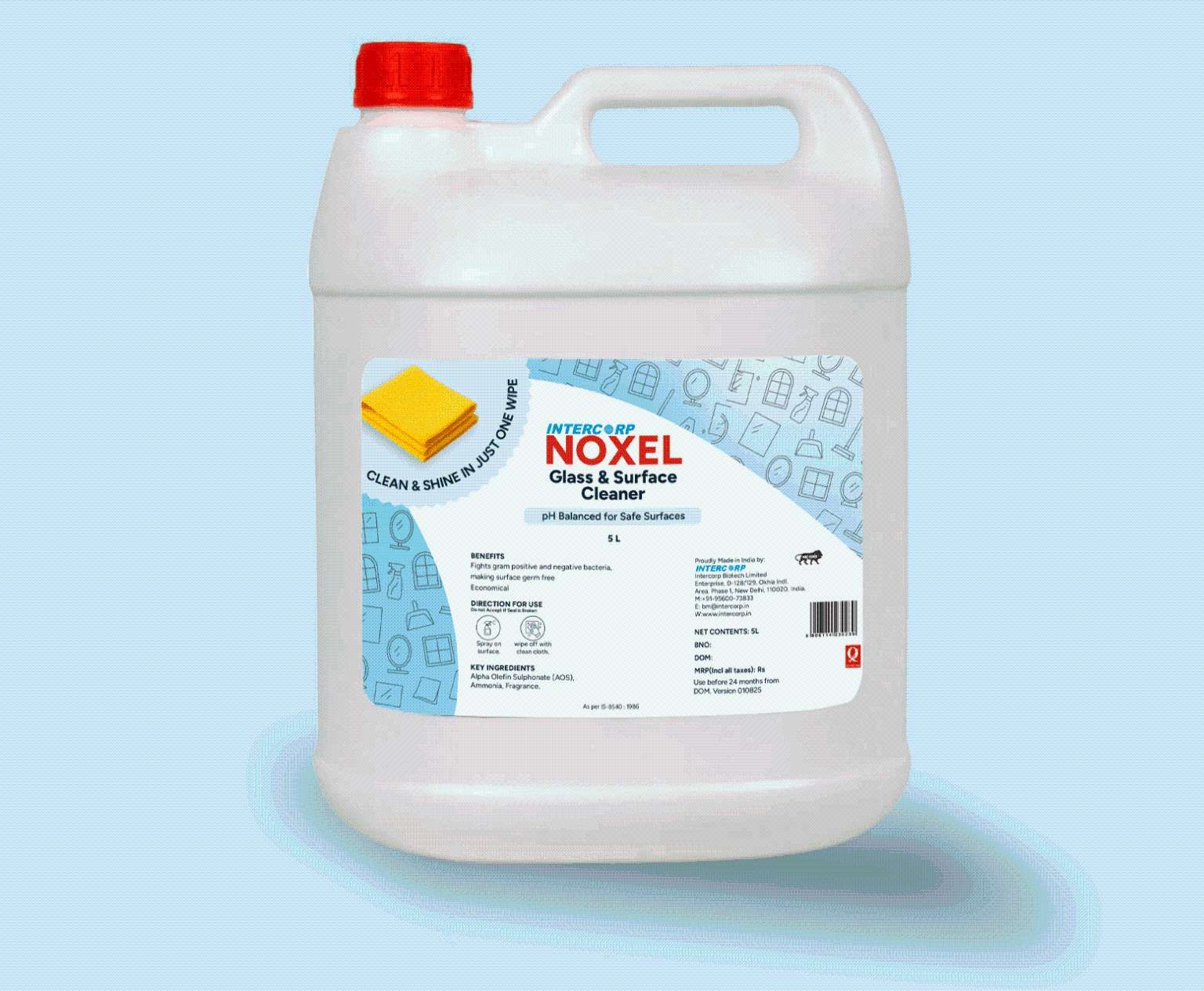 Intercorp Noxel Glass & Surface Cleaner Sprayer,Jumbo Saver Pack - 5 Litre