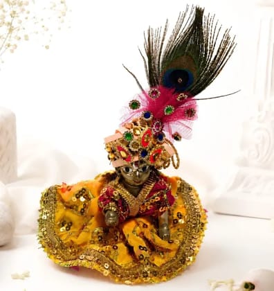 Patitapaban Orange Yellow Laddu Gopal Designer Dress | Pack of 2 Dress (Velvet)