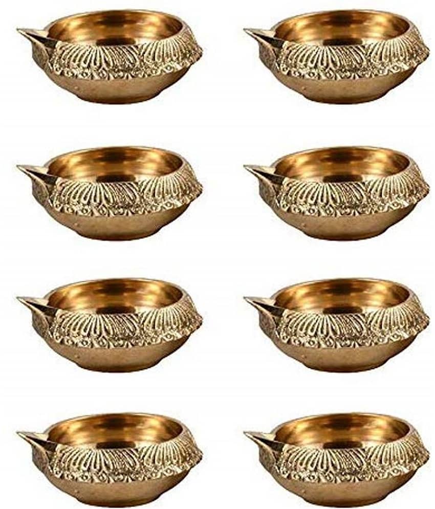 Bansiwal Handmade Brass Diya Oil Kuber Deepak Jyot Dia Brass (Pack of 8) Table Diya Set  (Height: 1 inch)