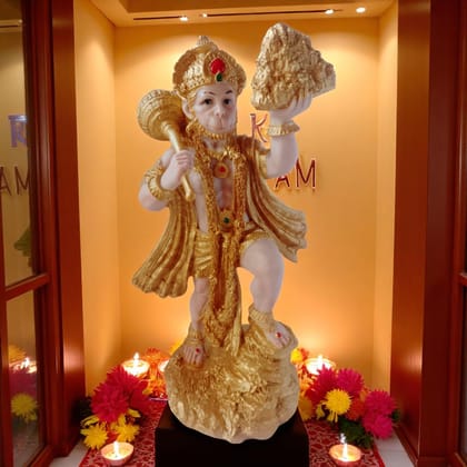AMS Hanuman Ji Marble Dust Statue Bajrangbali Anjaneya Idol Lifting Dronagiri Mountain for Home Decorative Showpiece and Gifting Figurine 33 * 18 * 13.5 cms AMS Hanuman Ji Marble Dust Statue Bajrangbali Anjaneya Idol Lifting Dronagiri Mountain for Home Decorative Showpiece and Gifting Figurine 33 * 18 * 13.5 cms