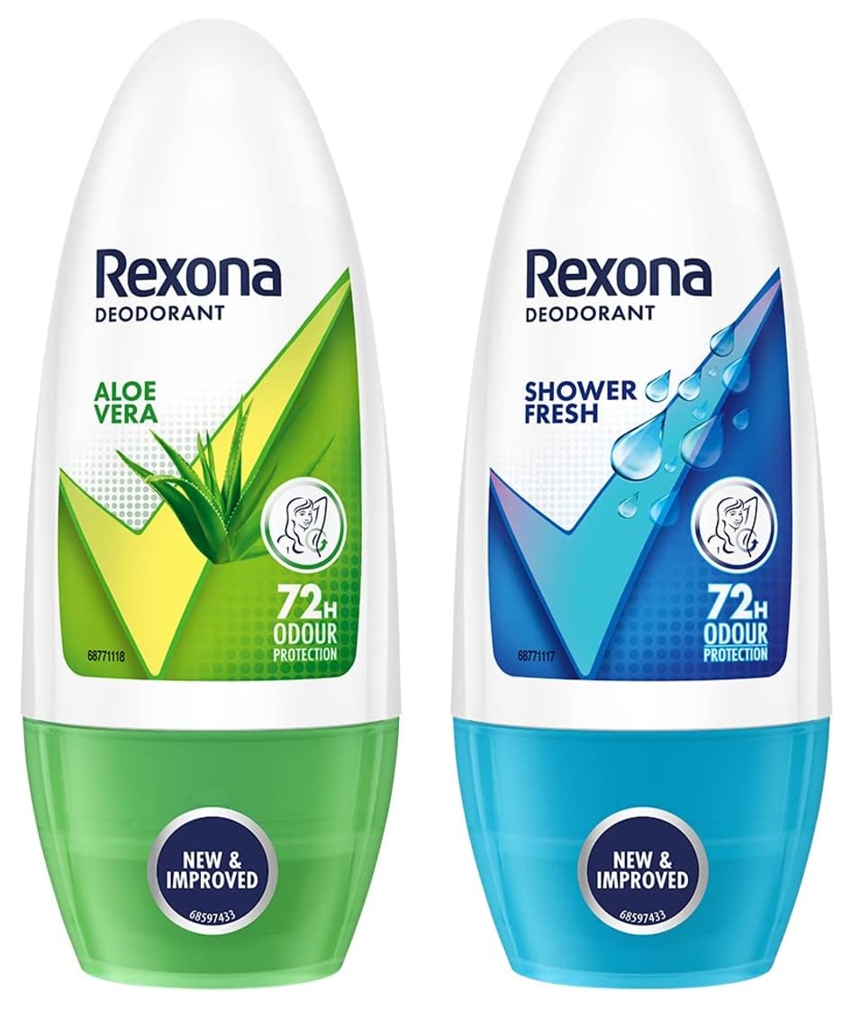 Rexona Aloe Vera Underarm Roll On Deodorant for Women, 50ml and Shower Fresh Underarm Roll On Deodorant for Women, 50ml