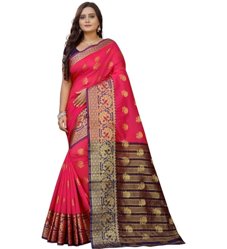 Women's Silk Blend Woven Saree With Unstitched Blouse 5.5Mtr (Multicolor)-PID54661