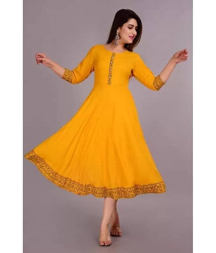 SIPET - Olive Rayon Women's Tiered Flared Kurti ( Pack of 1 )