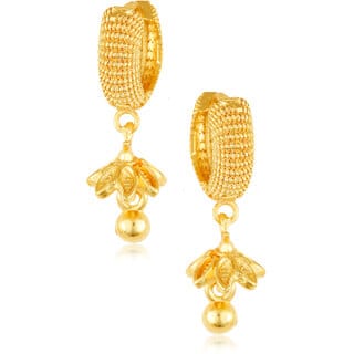 Filigree work Gold Plated alloy Hoop Earring Clip on fancy drop Bali Earring for Women and Girls