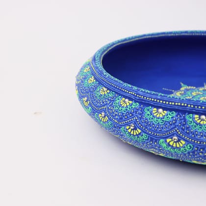 DECOREER Blue Terracotta Urli with Golden Motifs