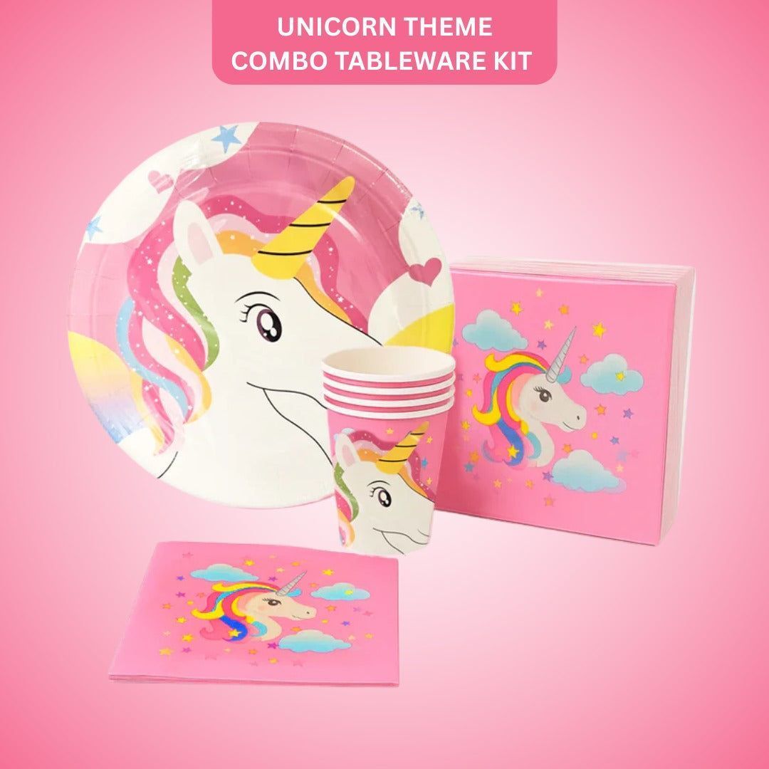 Unicorn Theme Tableware Combo w Plates, Cups & Napkins - 40PC