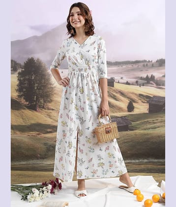 Ketch Women Polyester Printed A-line Dress ( Off White )