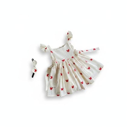 Girls Butterfly Print Dress with Hair Accessory