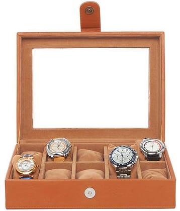 Leather World 5.5 Liter Tan PU Leather Designer Watch Display Case with Clasp Closure Travel Bag