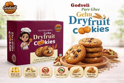 Godveli Gehu Dryfruit Cookies (200g) | Pure Ghee & Jaggery | Healthy Tea-Time Snack