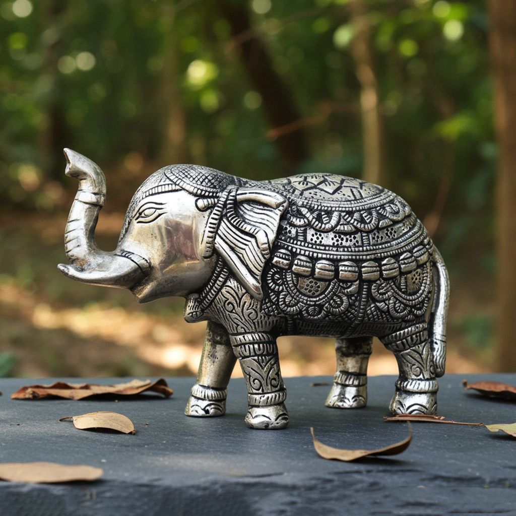 Aluminium Showpiece Elephant Silver Statue (ASMAS224 S)