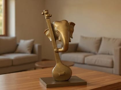 Serene Symphony 3D Printed Metallic Gold Lord Ganesha Sculpture | Modern Abstract Ganpati Idol for Home & Office Decor | Premium Finish Spiritual Showpiece | 5151100 mm
