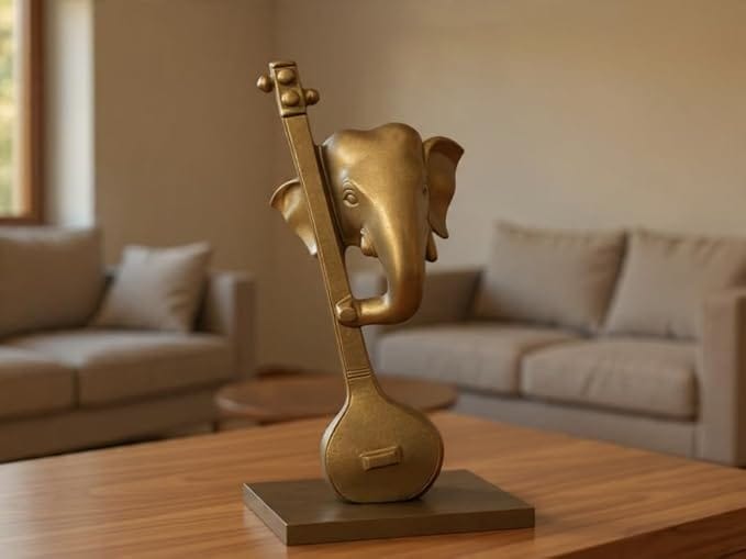 Serene Symphony 3D Printed Metallic Gold Lord Ganesha Sculpture | Modern Abstract Ganpati Idol for Home & Office Decor | Premium Finish Spiritual Showpiece | 5151100 mm