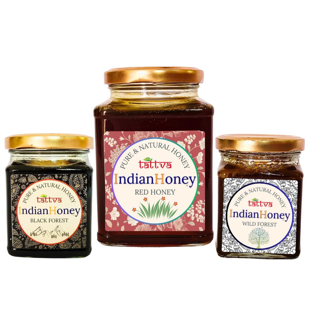 IndianHoney Red Honey Wild Forest Black Forest Forest Honey Triple Combo Pack (500gm + 2x230gm)