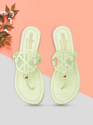 Sea Green T-Shape Open Back Flat Sandals For Women Sea Green T-Shape Open Back Flat Sandals For Women