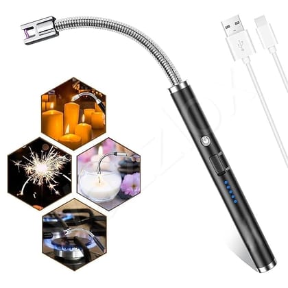 USB Rechargeable Electric Arc Lighter with Flexible Neck - Windproof & Flameless
