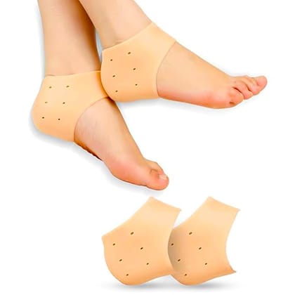 Dhasara's Silicone Gel Heel Pad Socks For Heel Swelling Pain Relief | Anti Crack Moisturizing Socks for Dry Hard Cracked Ankles | Foot Care Ankle Support Cushion (Beige, Free Size)