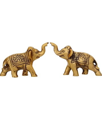 eCraftIndia Set of 2 Gold-Toned Handcrafted Elephants Figurine Decorative Showpieces