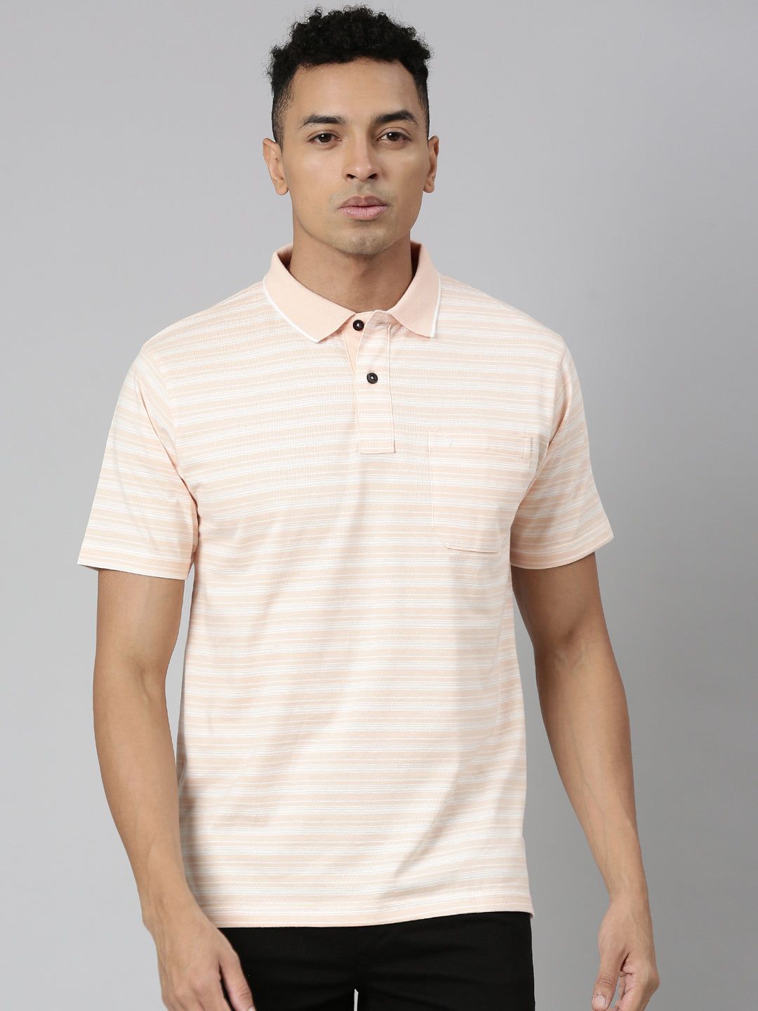 Classic Polo Men's Polo Neck Cotton White/Lt.Orange Authentic Fit Striped T-Shirt | FEEDERS-252 A AF P