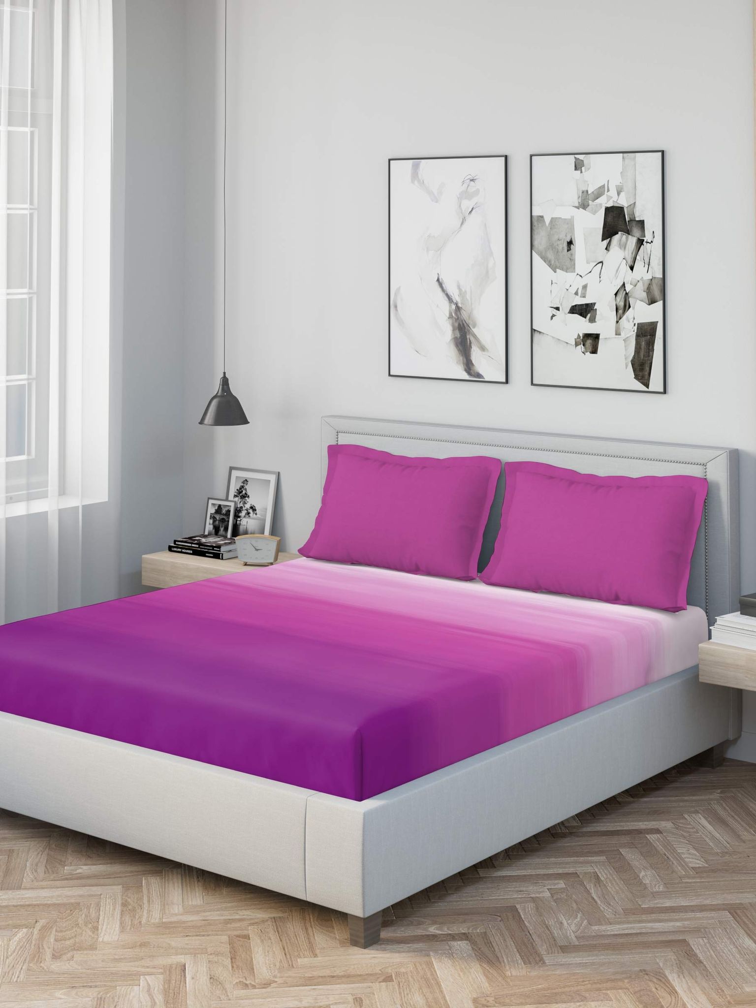 DDECOR - Esteem Ombre Collection 100% Cotton Abstract Pattern 136TC Super King |274 CM X 274 CM| with 2 Pillow Covers - Pink