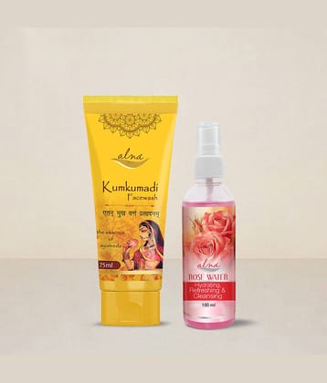 Alna Kumkumadi Face Wash 75ml with Rose Water 100ml ,For All Skin Type , Pack of 2