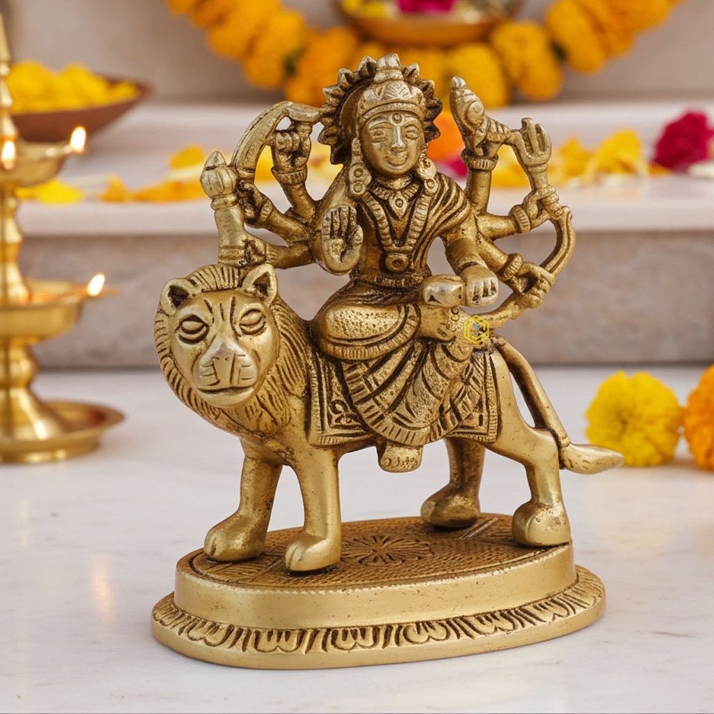 Brass Durga Ji God Idol Statue - Artistic Handmade Brass Sculpture, Height : 4.2 Inch (BSMAS1044 R)