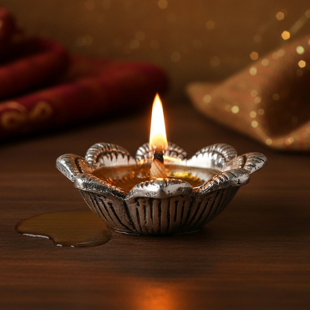 Aluminium Flower Shape Deepak Oil Lamp for Festive Pooja Decor, Height : 1 Inch (ASMAS268 F)