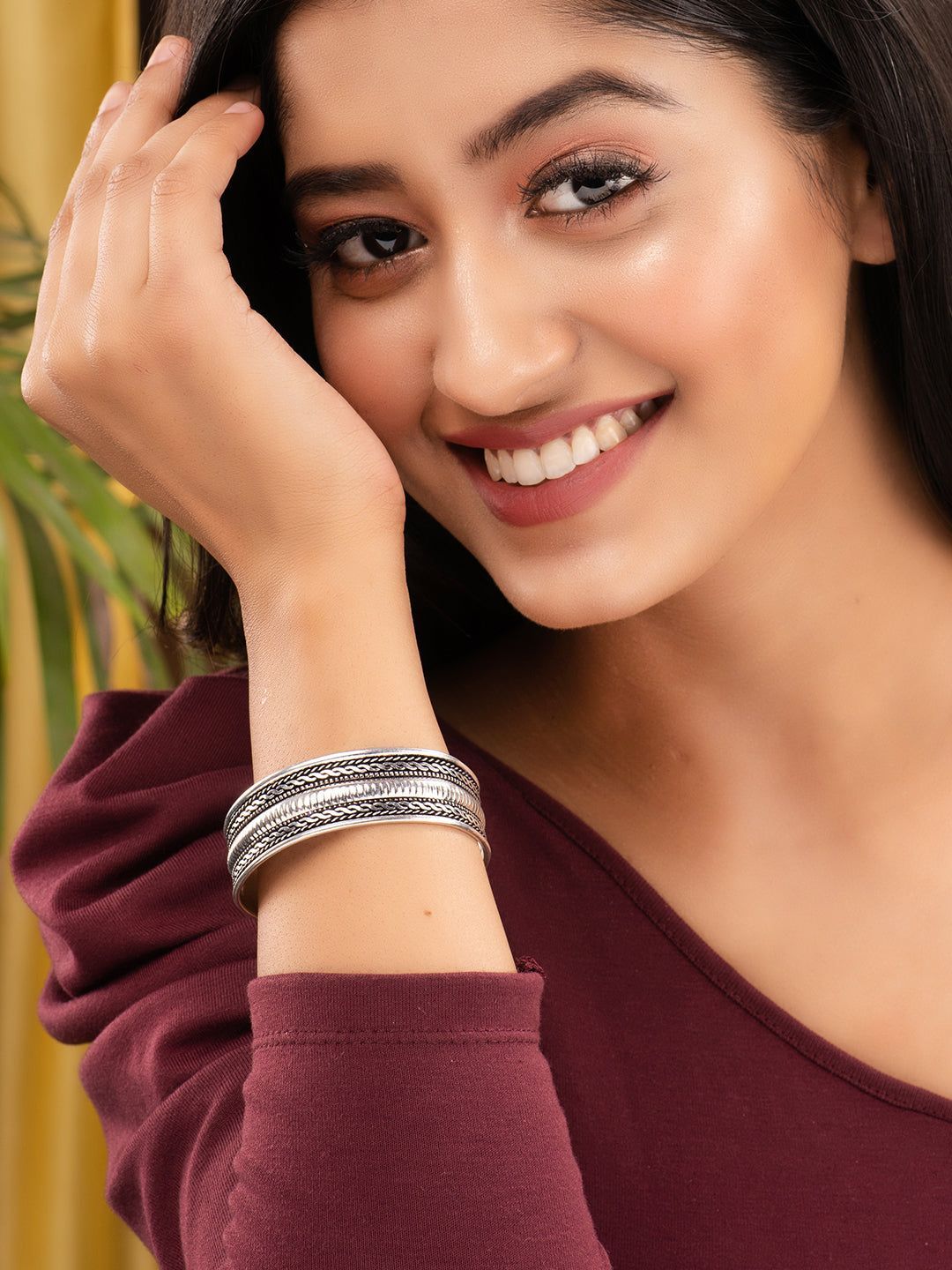 Oxidised Silver Toned Kada Bracelet