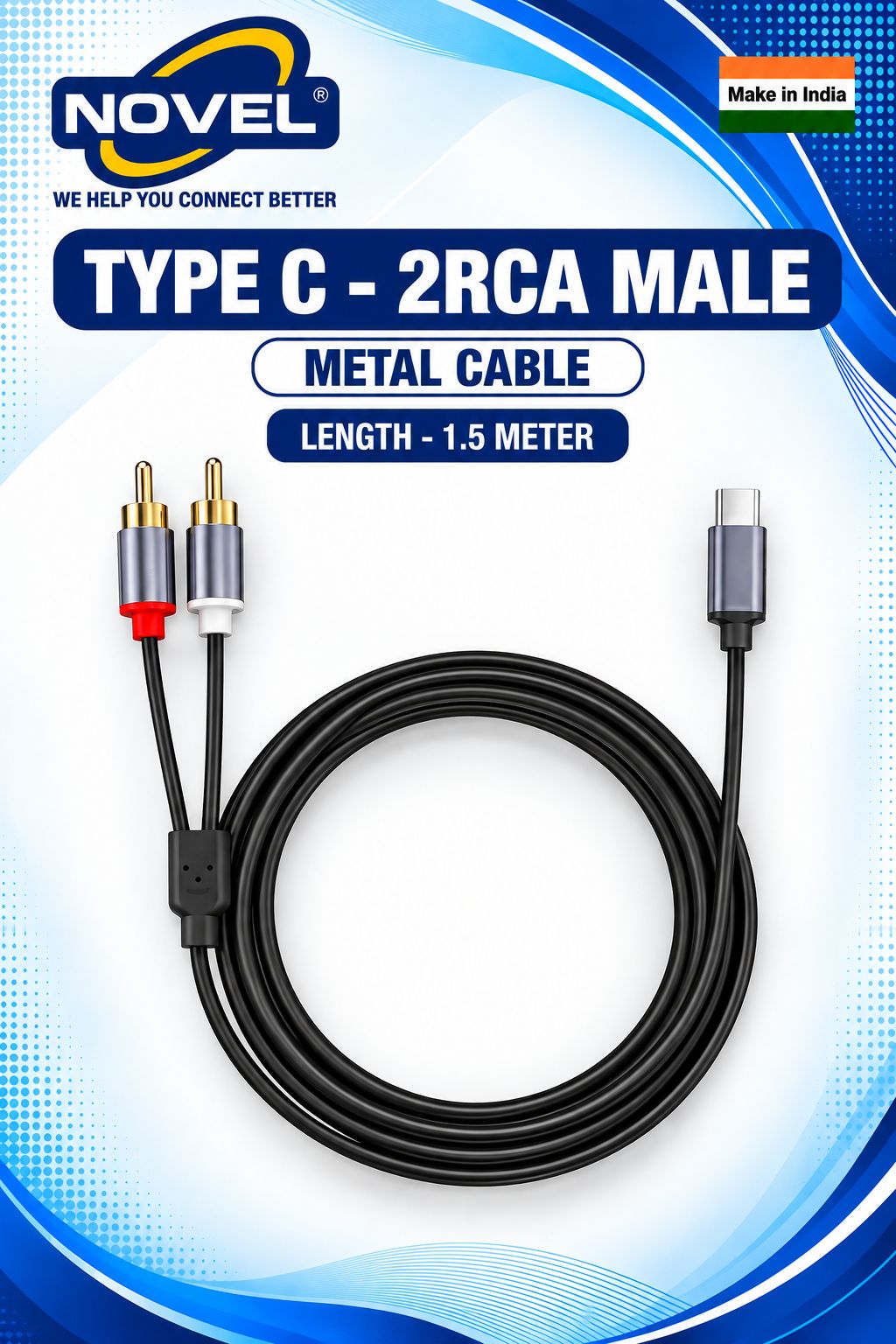 NOVEL TYPE "C" - 2RCA MALE METAL CABLE 1.5 METER