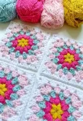 Handmade Multi-Colored Cotton Crochet Granny Square Motifs