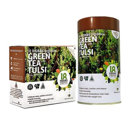 18 Herbs Green Tea Tulsi Tin 40 Bags