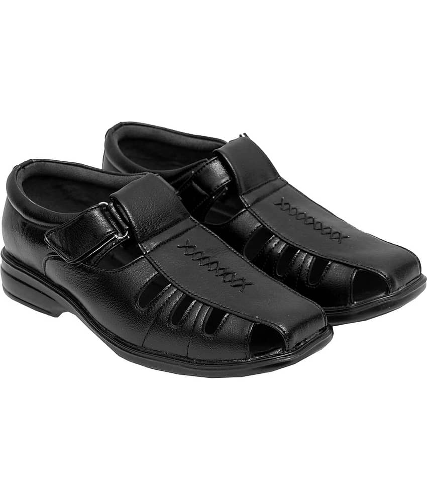 RODOX Black Synthetic Leather Sandals