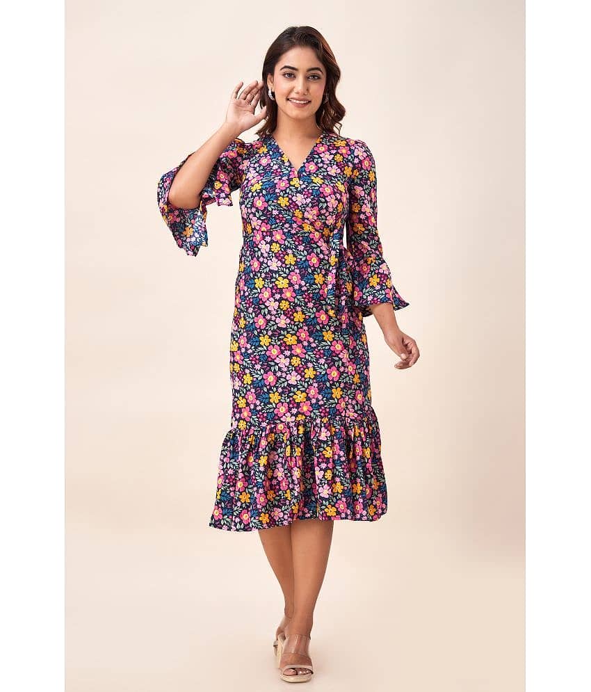 NeshamaKurti Women Crepe Printed Wrap Dress ( Red )