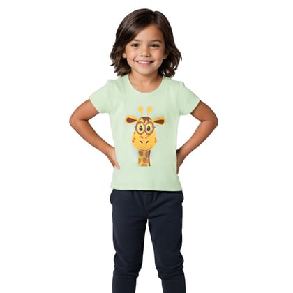 Girls T shirt Cotton Patina Green Giraffe