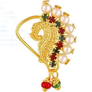 Vighnaharta Gold Plated with Peals Alloy Maharashtrian banu Nath Nathiya./ Nose Pin for women VFJ1005NTH-TAR
