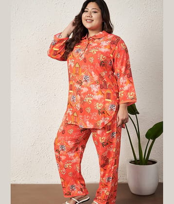 AUSTIVO Women Printed Tunic With Trousers Co-Ord Set ( Pink )
