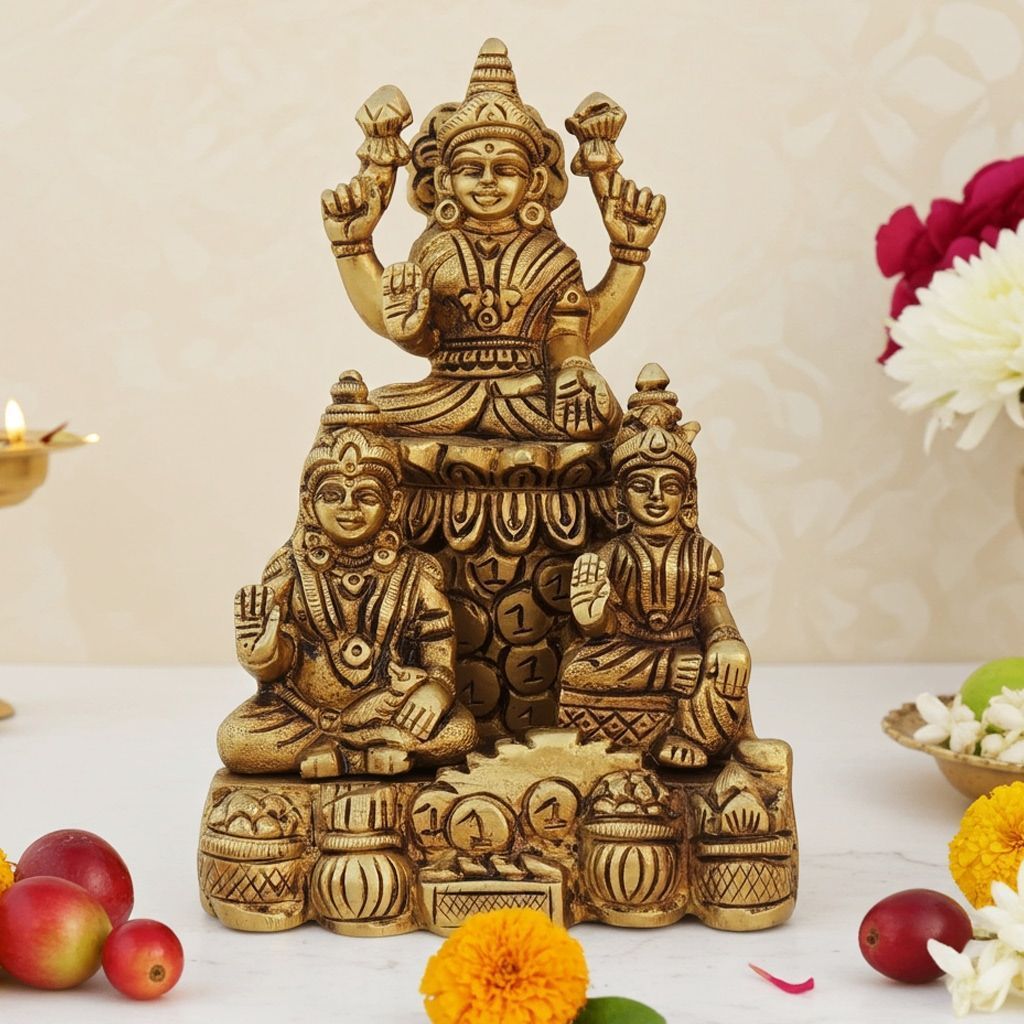 Brass Laxmi Kuber Idol - Prosperity & Wealth God Showpiece, Height : 6 Inch (BSMAS1329 C)