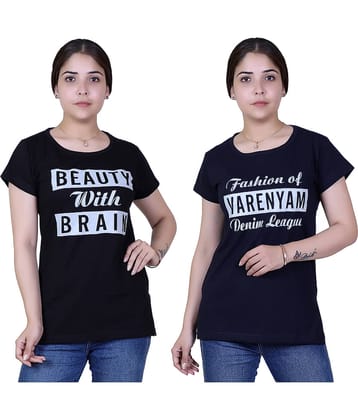 Varenyam Women Cotton Regular Fit Round Neck T-Shirt ( Black )