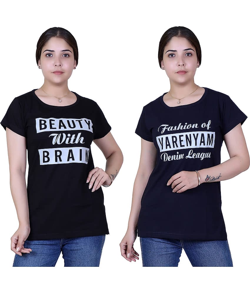 Varenyam Women Cotton Regular Fit Round Neck T-Shirt ( Black )