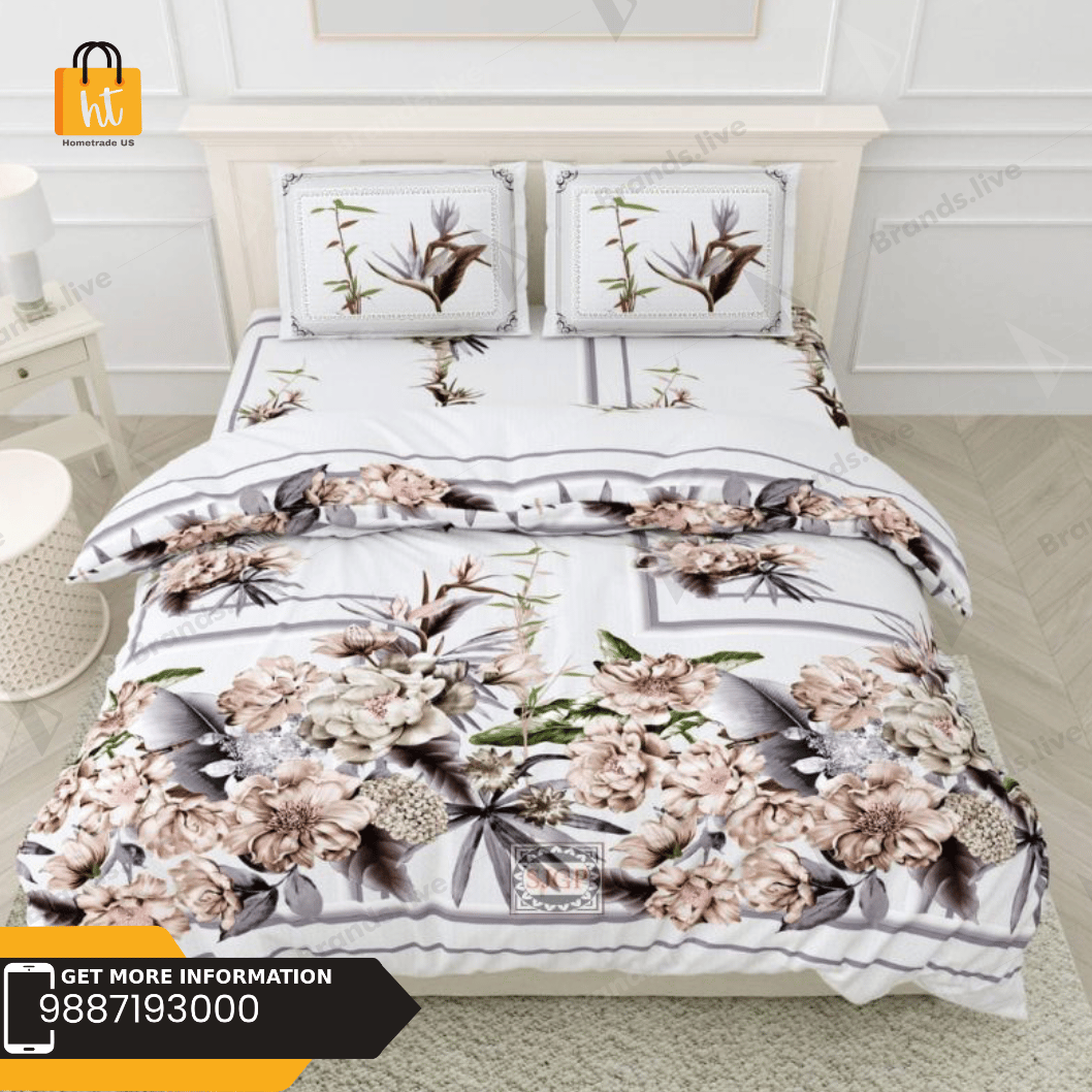 3001-Hometrade India-Standard King Size (90*108 Inches) Double Bedsheet With 2 Pillow Cover-RJ-14-Jaipur lining-3264
