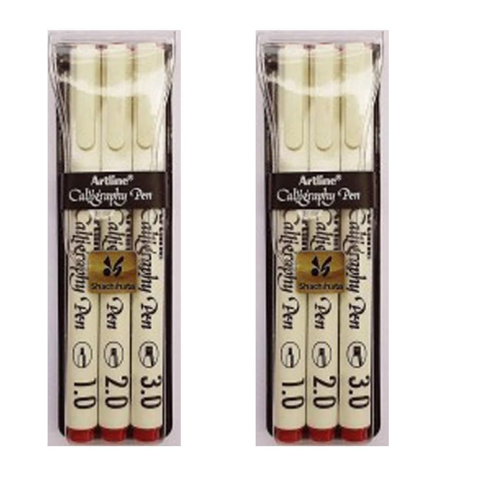 Artline Calligraphy Pen of Colours Red Pack of 3 X 2 Packs | For Cards, Sketching, Lettering & Music