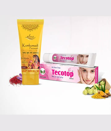Alna Kumkumadi Face Wash 75ml with Tecotop Anti Scars Cream 30gm For All Skin Type , Pack of 2