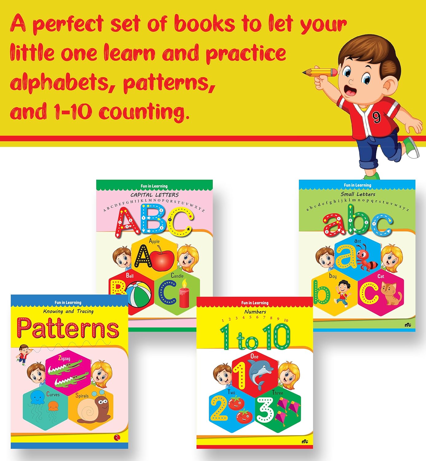 WRITE AND PRACTICE CAPITALETTERS, SMALLETTERS, PATTERNS AND NUMBERS 1 TO 10