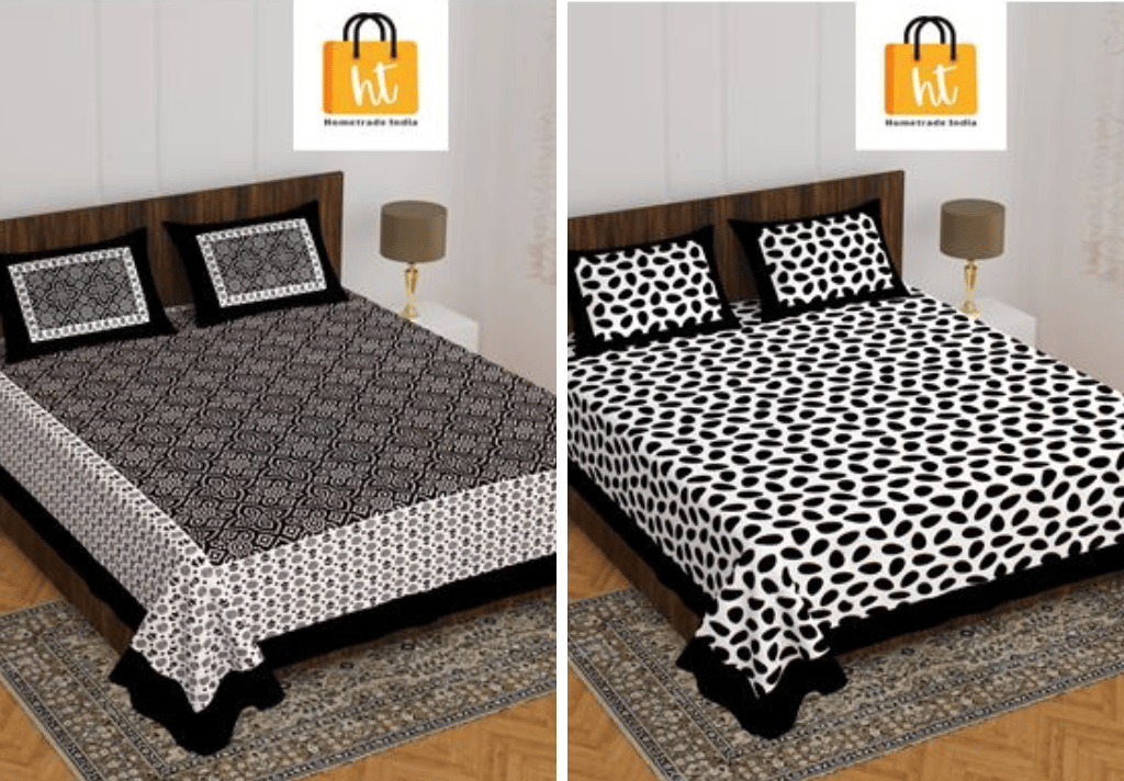 3001-Hometrade India-Standard King Size (90*108 Inches) Double Bedsheet With 2 Pillow Cover-RJ-14-Jaipur lining-3845