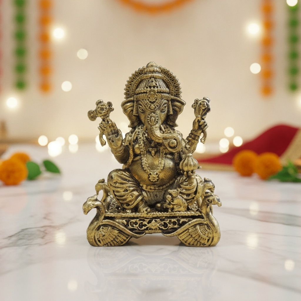 Small Brass Ganesh Ji Idol Statue for Home Temple, Height : 2 Inch (BSMAS1926 G)