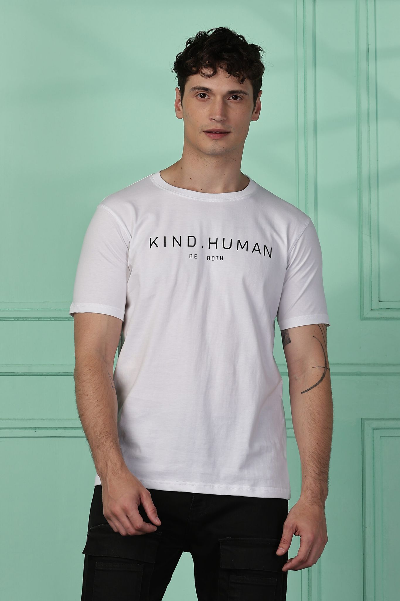 Cotton White Kind Human T-Shirt