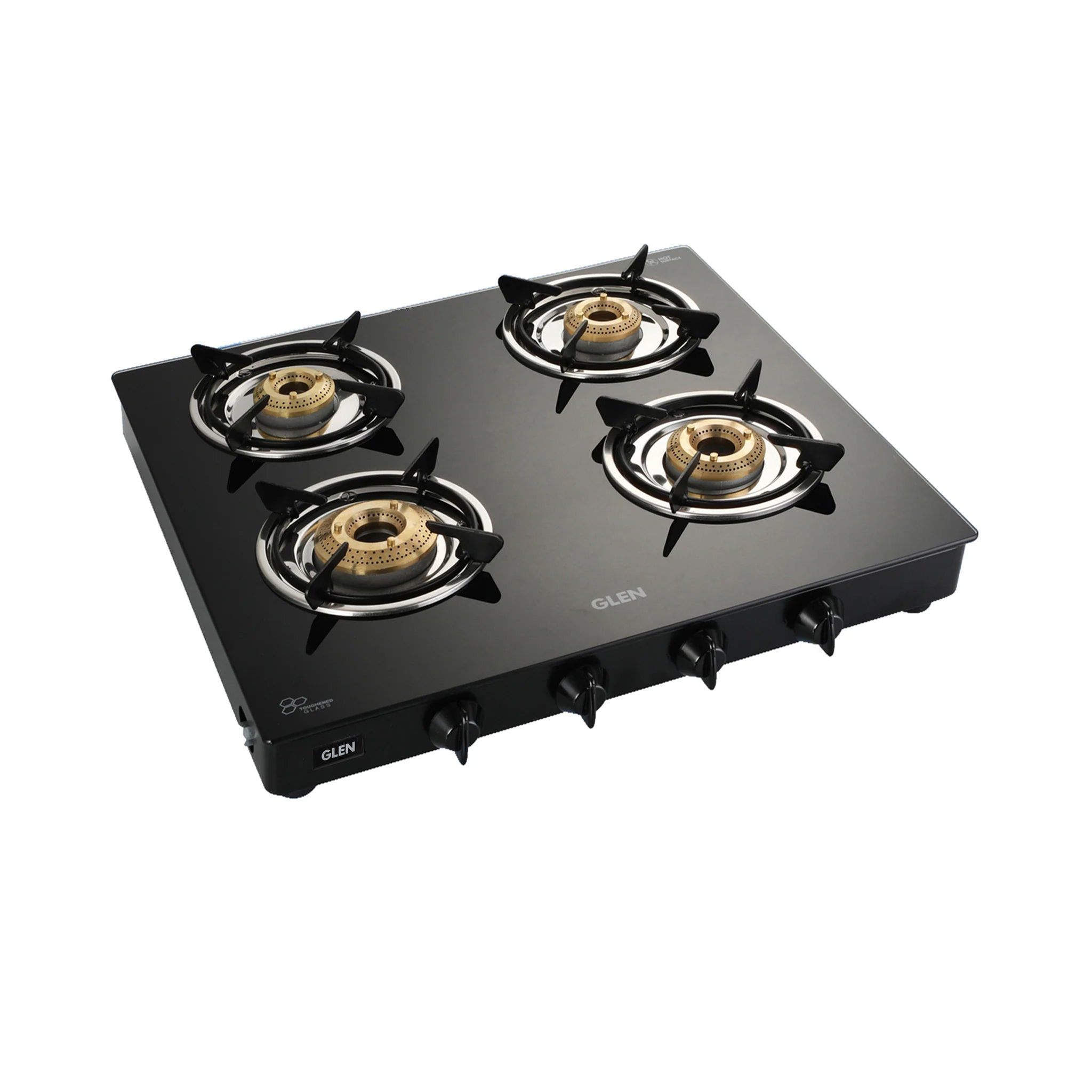4 Burner Glass Gas Stove 1 High Flame 3 Brass Burners Black (CT1040GTXLHFBBBL)